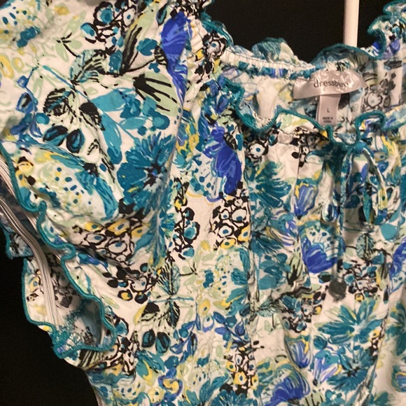 ❗2/$20❗Vibrant print short sleeve shirt gathered waist elastic at neck/arms - Picture 2 of 9